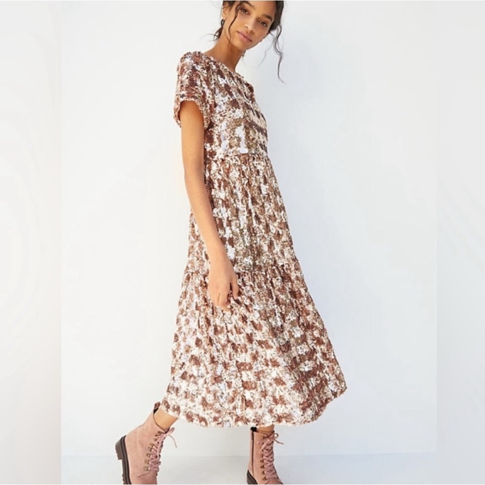 Anthropologie Brown and White Midi Dress